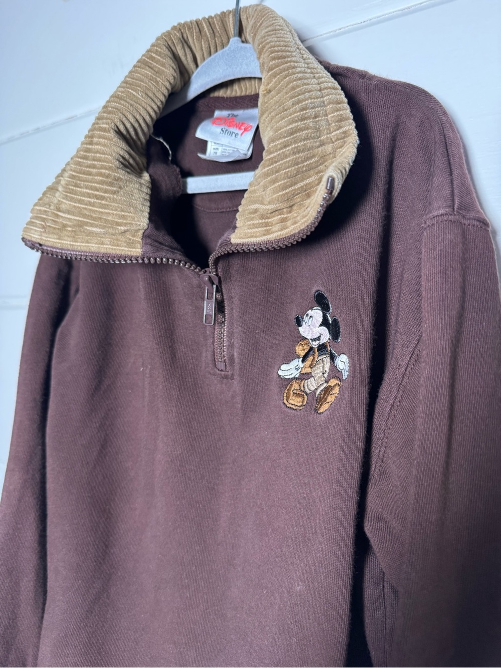 Disney Store Mickey Mouse Quarter Zip Sweatshirt Youth XL Brown Corduroy Collar